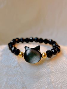 Cute Cat Ring Womens Small Black Cat Ring Crystal Shell Cat Head Index Finger Ring Niche Style Girlfriends Gift Ring