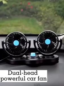 12V/24V 360 Degree All-Round Adjustable Car Auto Air Cooling Dual Head Fan Low Noise Car electric fan Cooling Aircon Dual Headed Car Fan Rotation High PowerShaking Head Double Switch Double Gear Applicable to trucks or cars long -distance journey travel