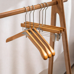 Triangular Thick Walnut Color Oak Clothes Hanger & Trousers Rack