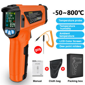 IR02C Digital Thermometer Handheld Thermometer Industrial Thermometer Cooking Thermometer-50~800C Color Display Baking Thermometer Laser Thermometer Industrial Kitchen Adjustable emissivity Temperature Meter