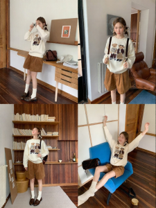NIHAOKANONG | Quần Short Culottes Chân Rộng Có Gai Phong Cách Retro Cho Người Bé Nhỏ
