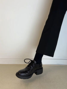 British Style Knot Thick Heel Leather Shoes Womens Versatile Genuine Leather Silent Tire Bottom round Head Commuting Single Shoes