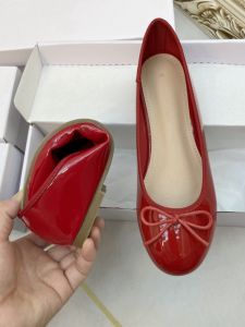 New Soft Velvet Ballet Flat Shoes with Butterfly Knot Lightweight Cow Tendon Bottom round Head Red Flag Color Womens Shoes