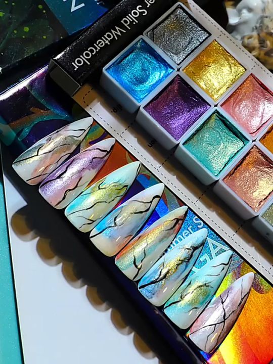 New Water Color Nail Art 6/12 Warna Nail Watercolor Manicure Set New Pearlescent Nailart