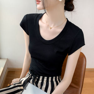 GEBEISHANG | Slim-Fitting U-Neck Sleeve T-Shirt Yellow Short Sleeve