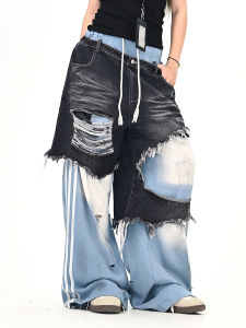 Casual Striped Denim Wide Leg Pants Loose Fit Womens Autumn New Style Street Fashion Brand PMFIVEE Natural Waist Trousers