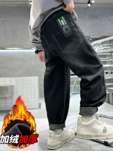 Thickened Fleece Boys Jeans Winter Warm Cotton Pants Middle Waist Elastic Band Casual Style Childrens Clothing Cotton Denim