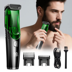 Cordless Mens Vacuum Beard Trimmer Rechargeable Mustache Trimmer IPX6 Waterproof Electric Beard Trimmer Electric Shaver Vacuum Clipper for Mustache Sideburns and Stubble