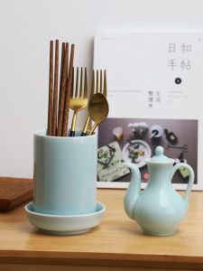 Hộp Đựng Thìa Gắp Bằng Gốm Sứ Tròn Đựng Thìa Gắp Kiểu Trung Quốc Sáng Tạo Dụng Cụ Ăn Uống Bằng Gốm Sứ Màu Xanh Lam Hộp Đựng Đồ Dùng Gia Đình
