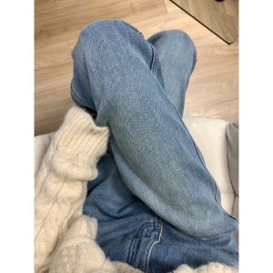 Quần Jeans Ống Rộng Lót Lông Cừu Cao Cấp Cạp Cao Cho Nữ Mùa Thu Đông Quần Dài Dài Đến Sàn Kiểu Dáng Thẳng Phong Cách Mỹ Cổ Điển