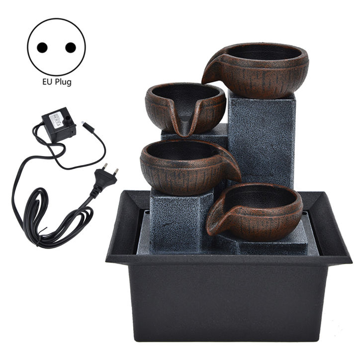 น้ำพุตั้งโต๊ะ Feng Shui พร้อมไฟ LED สีเหลือง