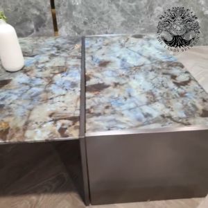 Bàn trà sofa bàn phòng khách bàn đôi cafe nhập khẩu cao cấp mặt đá cẩm thạch 1m4 chân Inox 304