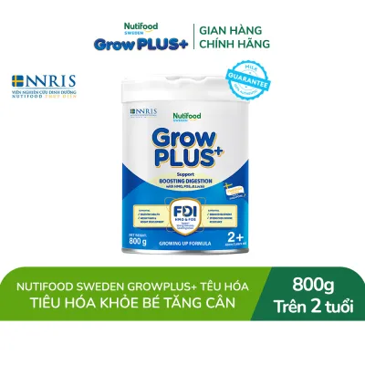 Sữa bột Nutifood Sweden GrowPLUS+ Tiêu Hóa (Xanh Nhạt) 2+ - Hỗ trợ tiêu hóa khỏe mạnh bé tăng cân (Lon 800g)