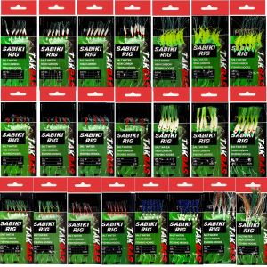 10Packs Sabiki Rigs Saltwater Fishing Bait Real Fish Skin Feathered Hooks For Freshwater Flasher Sabiki Rig For Mackerel