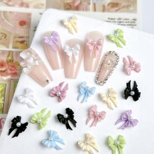 30 Chiếc Ruy Băng Màu Macaron Với Nơ Giả Ngọc Trai Trắng 3D Bằng Nhựa Phụ Kiện Trang Trí Móng Tay Tự Làm