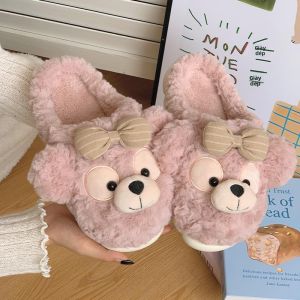 MONLEYTA | Dép bông mùa thu đông dễ thương có gót dày đế bằng chống trượt lót lông cừu ấm áp cho bà bầu dép đi trong nhà