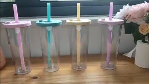 Gift SG  Ready Stock 700ML New Double-layer Reusable Plastic Large-hole Straw BPA Free Transparent Pearl Milk Tea BOBA Cup Drinkware Cup