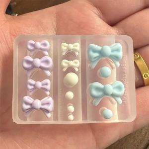 1Pcs 3D Kawaii Bow Dot Silicone Nail Art Mold Ball Bowtie Shaped Gel Carving Nails Template DIY Bowknot Decor Manicure Stencils