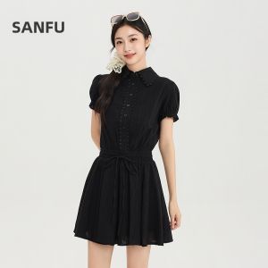 SANFU | Summer New Stylish Drawstring Waist Lace-up Peter Pan Collar Dress