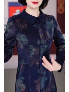 Red Celebrity Womens Guangzhou Thirteenth Floor Long Sleeve Thickened Autumn Winter Flag Dress round Neck High Waist A-Line Skirt