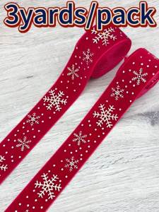 (3yards/bag)38mm Christmas Velvet Ribbon Snowflake Foil Gold Foil Ribbons Gift Box Package Wedding Party Holiday Decoration DIY
