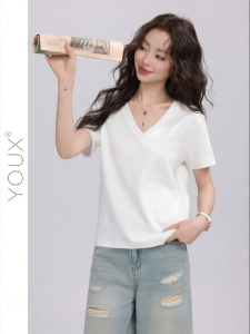 YOUXIANG | Áo Thun Nữ Đơn Giản Ôm Sơ Mi V-Neck