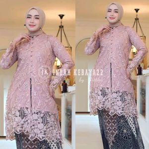 Setelan Kebaya Tunik Kancing Tile Bordir Mutiara Atasan Baju Kebaya Wanita Kondangan Pesta