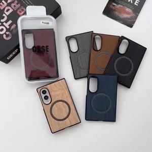 Wood Grain Leather Magnetic Phone Case for Samsung Galaxy Z Fold 8 Ultra 7 6 5 4 3 5G ZFold 8Ultra for Magsafe Mac Safe Cover