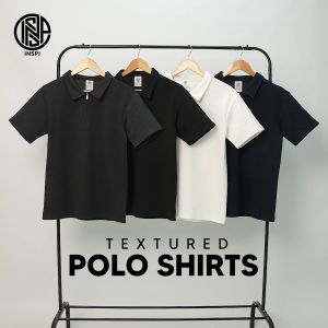 INSPI Premium Textured Polo with Half Zipper for Men and Women Plain Casual Korean Style Collection Menswear Formal Polos