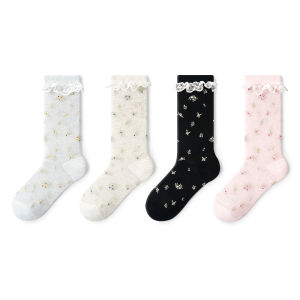 PRIMEET | Ballet Style Lace Ruffle Mesh Breathable Mid-calf Socks