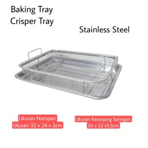 Nampan Saringan Set Lengkap Keranjang Peniris Gorengan 30cm Oven Tray/Crisper Tray Stainless