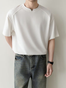 Summer Mens Slim Fit Short Sleeve T-Shirt Pure Color Korean Design Casual Breathable Cotton round Neck Top Trendy Brand