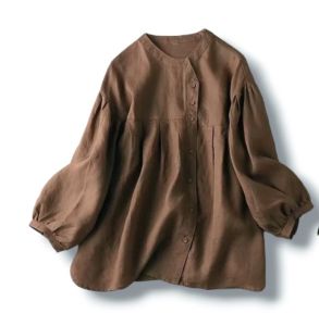 RAMIA Blouse Korea Wanita Katun Linen Lengan Panjang Multi-warna S-3XL