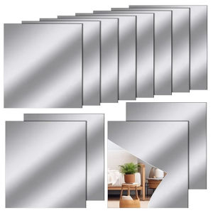 10Pcs 30x30cm  Acrylic Flexible Mirror Sheets / Self Adhesive Door Mirror Tiles / Cuttable Wall Mounted Mirror Stickers for DIY Room Decor