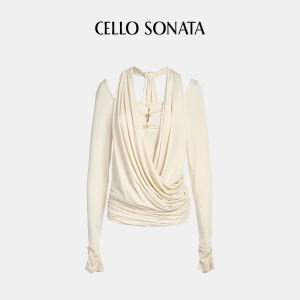 Cello Sonata | Tencel French Design Wrinkle Halter Long Sleeve Top