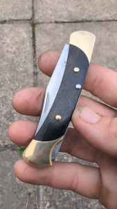 BUCK The 55 Authentic Compact Folding Knife with Genuine Ebony Handle 420HC Steel Made in USA for Camping and Outdoor Use GREENWOOD