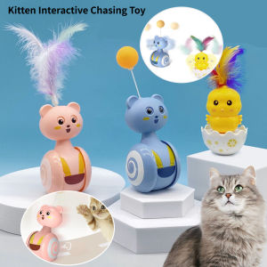 Cat Toy Tumbler Swing Toy Automatic Cat Toy Balance Car Interactive Kitten Chasing Toy With Feather Pet Accessories