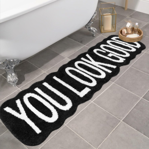 VIKAMA Wave Border Positive Text Long Runner Rug Non Slip Stain Resistant Floor Mat Bathroom Vanity Balcony Decor