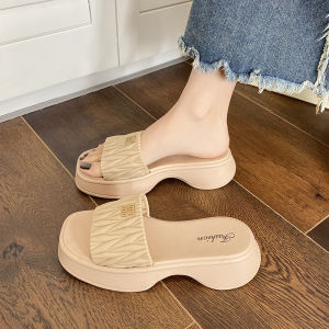 2024 New Fashion Thick Heel Anti-Slip Outdoor Sandals Womens Slippers Korean Style Flat Bottom PVC Material Sports Suitable