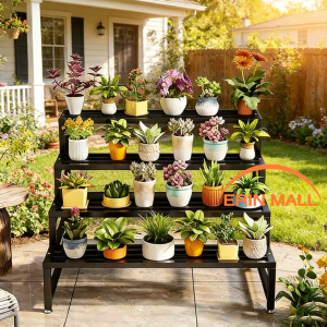Erin mall 2/3 Tier Plant Rack Stainless Steel Flower Pot Stand Outdoor Indoor Garden Display Rack