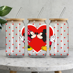 Disney | 1pc 16oz Disney Mickey Minnie Cốc Thủy Tinh Borosilicate Có Nắp Và Ống Hút Cốc Mùa Hè Thân Thiện Với Môi Trường Cho Nước Ép Cà Phê Đá Quà Tặng Dễ Thương