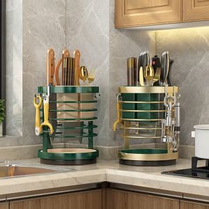 304 Stainless Steel Knife Rack with Draining Tray Household Kitchen Multi-Grid Knife Chopsticks Dual-use Holder Kitchen Wall hanging Countertop Supplies