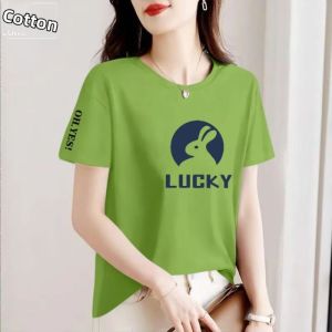 HUAXUNRAN | Cotton Round Neck Printed Loose Fit Plus Size Slim Stylish Womens T-Shirt