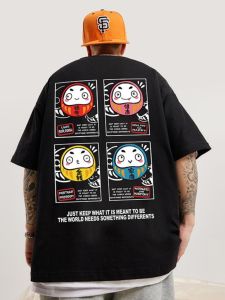 Áo Thun Nam Tay Ngắn Mùa Hè Phong Cách Đường Phố Rộng Rãi Màu Đen Hip Hop Thời Trang in Họa Tiết Hoạt Hình Tay Lửng Thường Ngày