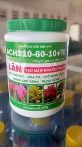 Phâb bón hỗn hợp NPK 10-60-10 Siêu lân tạo mầm hoa cực mạnh. Hủ có khối lượng 500 gram.