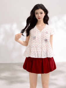 KEIKO | Sweet Style Dotted Ruffles V-Neck Shirt Lightweight