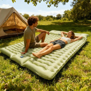 Double Camping Inflatable Mattress Lightweight Portable 2-Person Air Bed Comfort Air Mattress For Outdoor Tent Travel