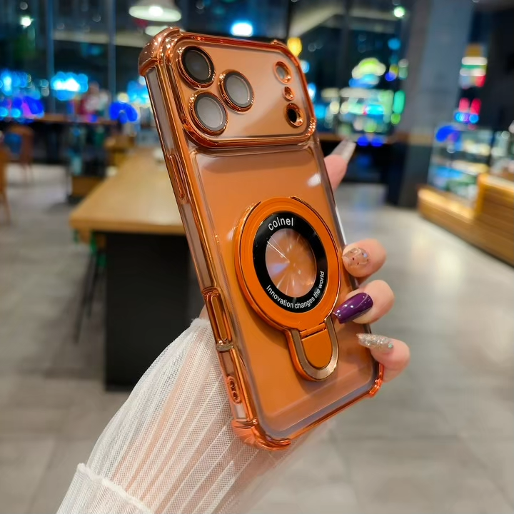 iPhone 17 Case Plating Clear Case For iPhone 17 Pro Max Shockproof Magnetic Phone Holder Stand Cover