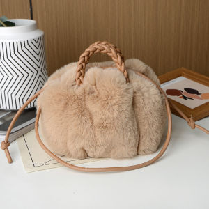Cute Plush Rabbit Fur Pumpkin Shaped Handbag Womens Shoulder Crossbody Bag Autumn Winter Cloud Style Single Strap Bag