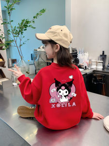 เสื้อสเวตเตอร์คอปกกลมบุขนแกะหนาสำหรับเด็กผู้หญิง ฤดูใบไม้ร่วง/ฤดูหนาว สวมใส่ไปงานวันเกิด เสื้อผ้าเด็ก ความยาวปกติ สีแดง